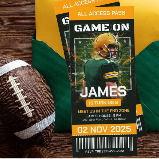 Green Bay Football Ticket Birthday Invitation Kaart