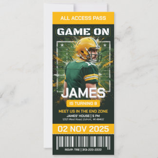 Green Bay Football Ticket Birthday Invitation Kaart