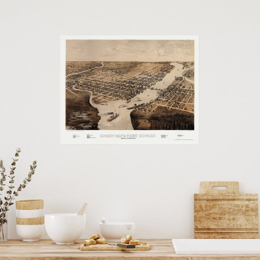 Green Bay, WI Panoramic Map - 1867 Poster (Keuken)