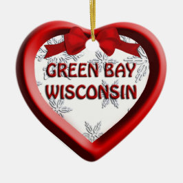 Green Bay Wisconsin Heart Kerstversiering Keramisch Ornament
