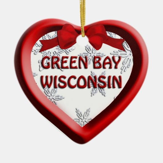 Green Bay Wisconsin Heart Kerstversiering Keramisch Ornament (Voorkant)