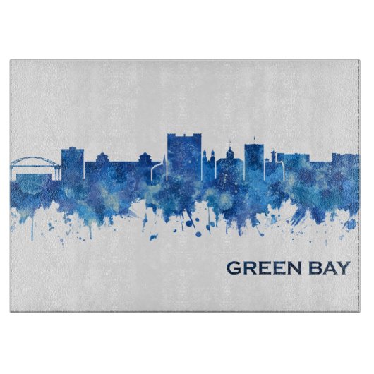 Green Bay Wisconsin Skyline Blue Snijplank (Voorkant)