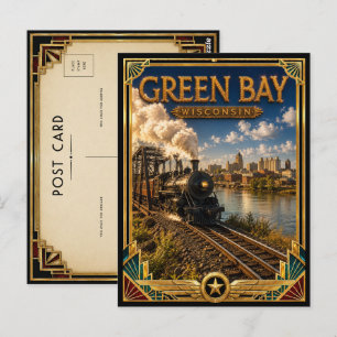 Green Bay Wisconsin Vintage Art Deco Gouden Tijdpe Briefkaart