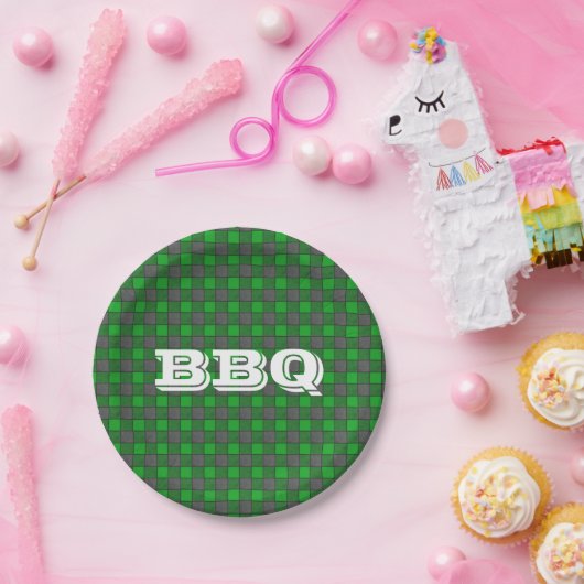 Green BBQ Monogram Check Small Paper Bord (Feest)