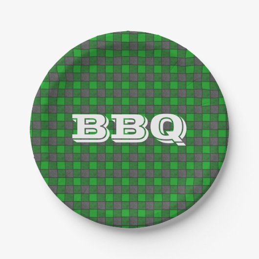 Green BBQ Monogram Check Small Paper Bord (Voorkant)