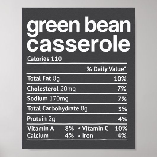 Green Bean Cerole Nutrition Facts Funny Thanksg  Poster (Voorkant)