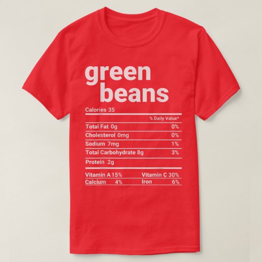 Green Beans Nutrition Facts Thanksgiving Costume T T-shirt (Design voorkant)