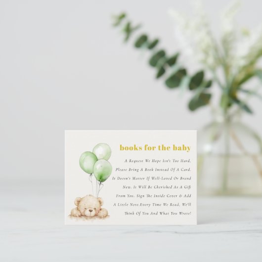 Green Bearly Wait Ballonboeken voor Baby shower Informatiekaartje (Staand voorkant)