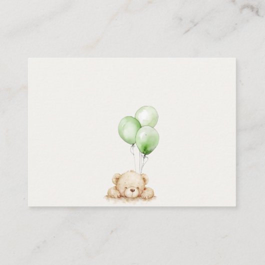 Green Bearly Wait Ballonboeken voor Baby shower Informatiekaartje (Achterkant)