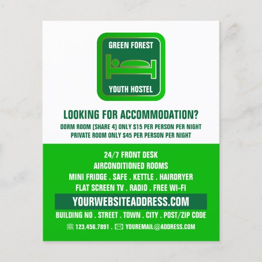 Green Bed Logo, Hostel Accommodatie Adverteren Flyer (Voorkant)