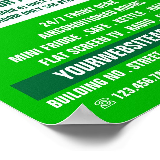 Green Bed Logo, Hostel Accommodatie Adverteren Poster (Hoek)