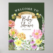 Green Bee en Wildflower Baby shower Welkom Poster (Voorkant)