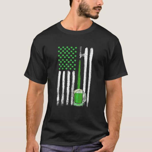 Green Beer American Flag Irsish St Patricks Day T-shirt (Voorkant)
