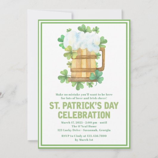 Green Beer en Shamrocks St. Patrick's Day Invite (Voorkant)