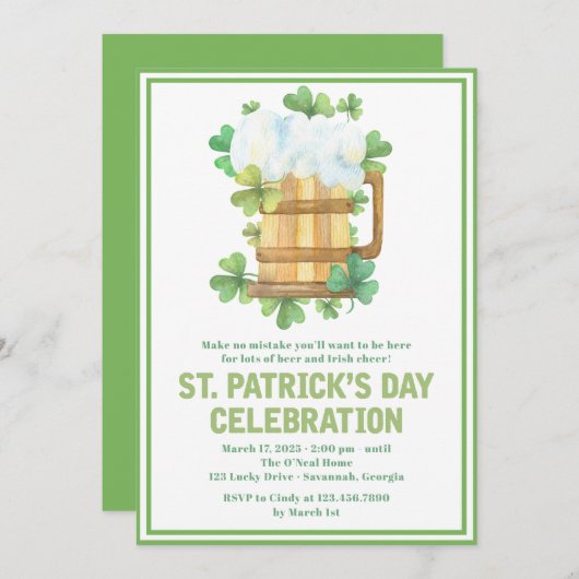 Green Beer en Shamrocks St. Patrick's Day Invite (Voorkant / Achterkant)