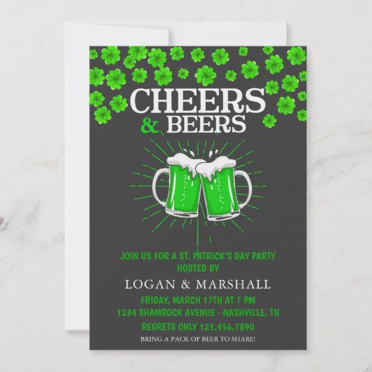 Green Beer en Shamrocks St. Patrick's Day Party Kaart (Voorkant)