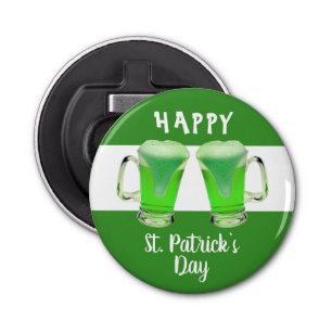 Green Beer Glass Happy St. Patrick's day Button Flesopener