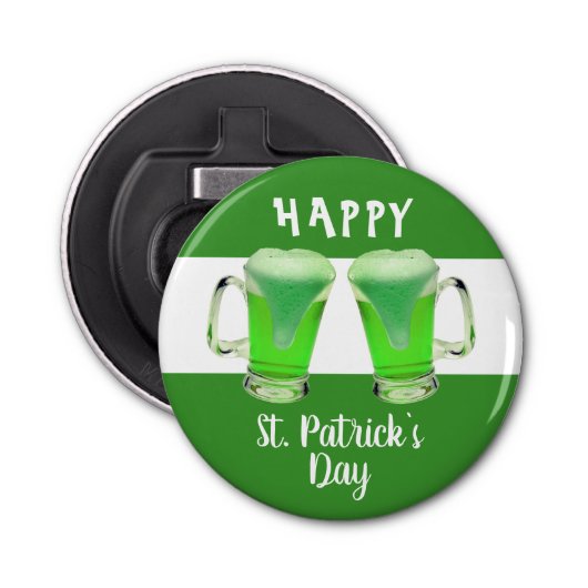 Green Beer Glass Happy St. Patrick's day Button Flesopener (Voorkant)