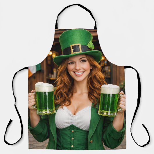 Green Beer Irish All-Over Print Apron Schort (Voorkant)