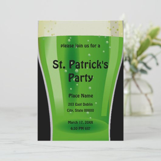 Green Beer St. Patrick's Day Party Invitation Kaart (Staand voorkant)