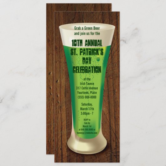 Green Beer St Patricks Day Party Kaart (Voorkant / Achterkant)