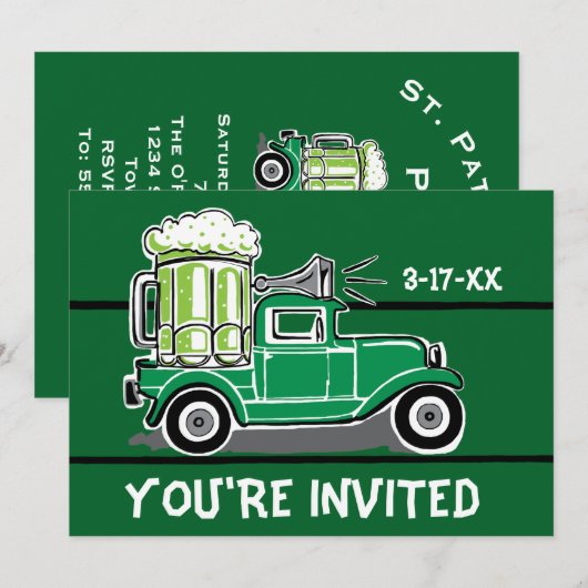 Green Beer  Truck St Patrick's Day Party Kaart (Voorkant / Achterkant)