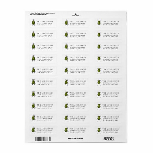 Green Beetle Return Address Etiket (Full Sheet)