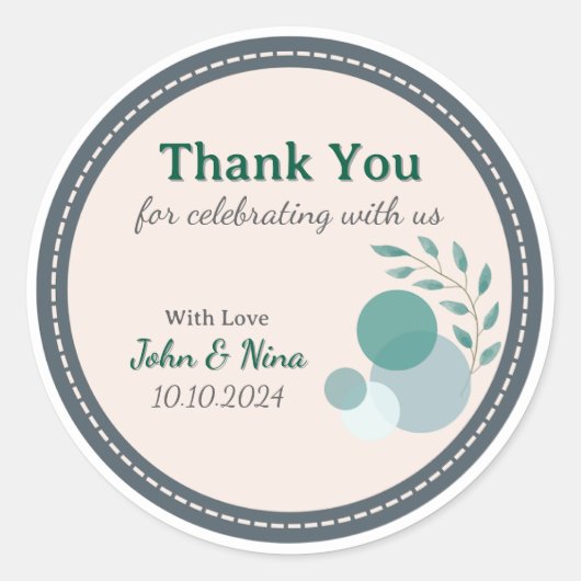 Green & Beige Anniversary Thank You Sticker (Voorkant)