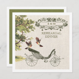 Green Beige  Art Burlap Rehearsal Dinner Kaart