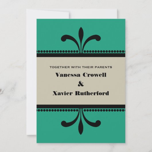 Green/Beige Fancy Art Deco Wedding Invite Kaart (Voorkant)