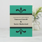 Green/Beige Fancy Art Deco Wedding Invite Kaart (Staand voorkant)