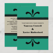 Green/Beige Fancy Art Deco Wedding Invite Kaart (Voorkant / Achterkant)
