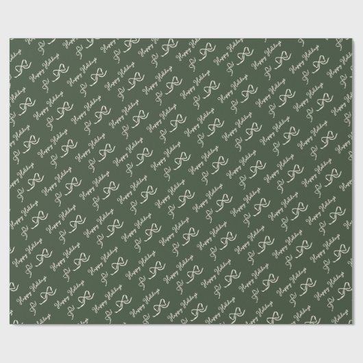 Green Beige Happy Holidays Bow Pattern Cadeaupapier (Vlak)