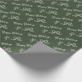 Green Beige Happy Holidays Bow Pattern Cadeaupapier (Hoek)