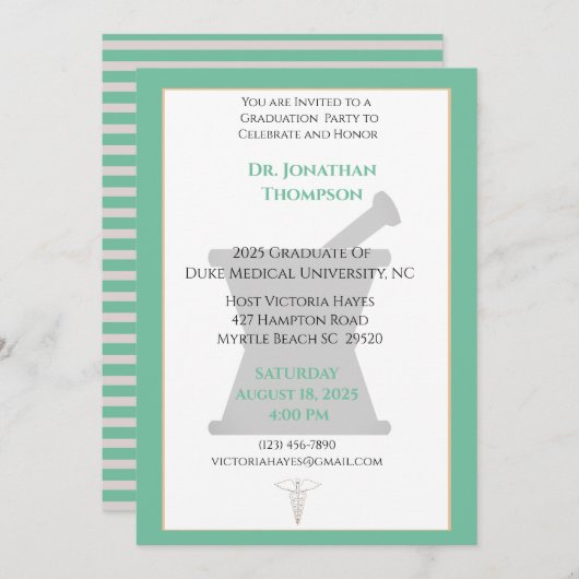 Green Beige Mortar Pestle Pharmacy Afstuderen Kaart (Voorkant / Achterkant)