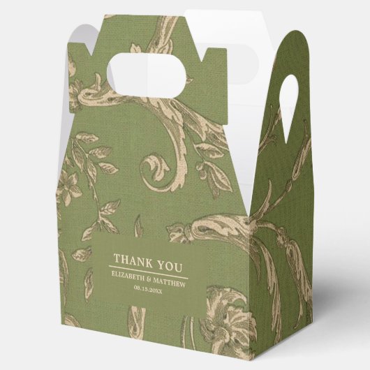 Green Beige  Pattern Burlap Wedding Bedankdoosjes (Geopend)