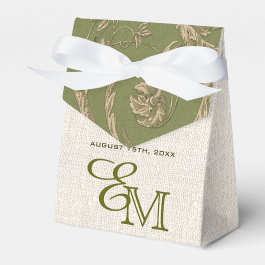Green Beige  Pattern Burlap Wedding Bedankdoosjes (Voorkant Zijde)