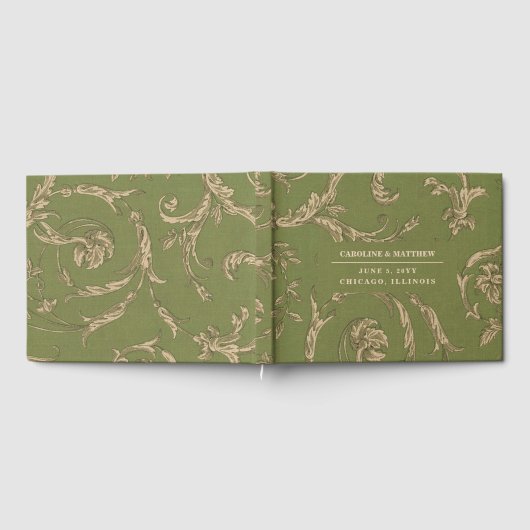 Green Beige  Pattern Burlap Wedding Gastenboek (Volledig)