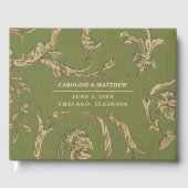 Green Beige  Pattern Burlap Wedding Gastenboek (Voorkant)