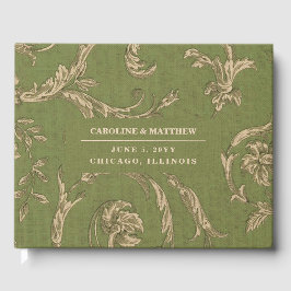 Green Beige  Pattern Burlap Wedding Gastenboek