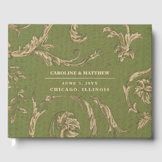 Green Beige  Pattern Burlap Wedding Gastenboek