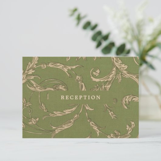 Green Beige  Pattern Wedding Reception Kaart (Staand voorkant)