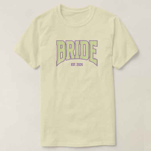 Green + Beige Stripe Purple Varsity BRIDE T-shirt (Design voorkant)