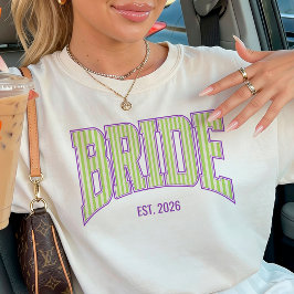 Green + Beige Stripe Purple Varsity BRIDE T-shirt