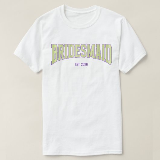 Green + Beige Stripe Purple Varsity BRIDESMAID T-shirt (Design voorkant)
