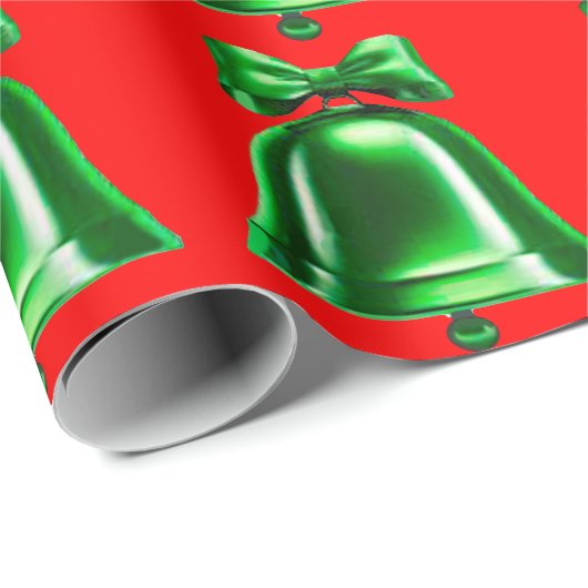 Green Bells Red Wrapping Paper Cadeaupapier (Rol Hoek)