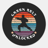 Green Belt Level Ontgrendeld Prestatie Karate Keep Ronde Sticker (Voorkant)