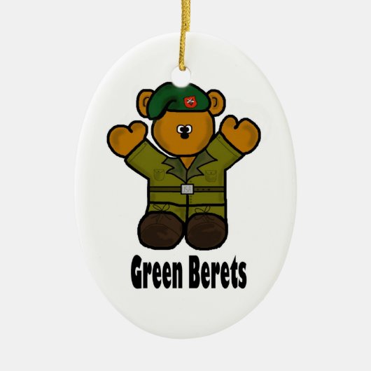 Green Beret Teddy Bear met kerstversiering Keramisch Ornament (Voorkant)