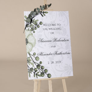 Green Berry Wreath Boho Damask Wedding Welkom Poster