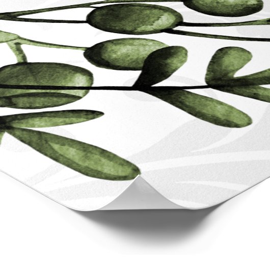 Green Berry Wreath Boho Damask Wedding Welkom Poster (Hoek)